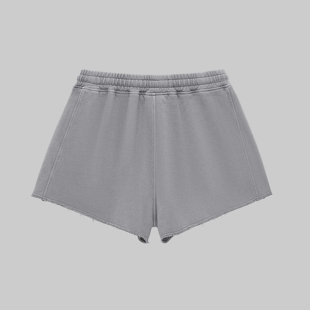 Snow Washed Raw Edge Drawstring Shorts