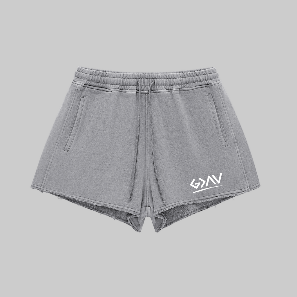 Snow Washed Raw Edge Drawstring Shorts