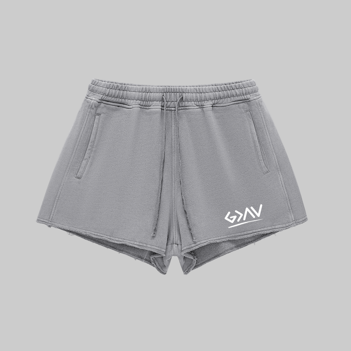 Snow Washed Raw Edge Drawstring Shorts