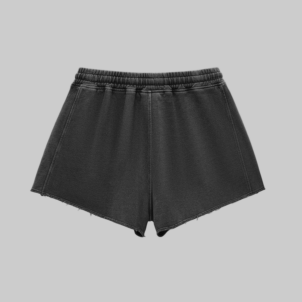 Snow Washed Raw Edge Drawstring Shorts