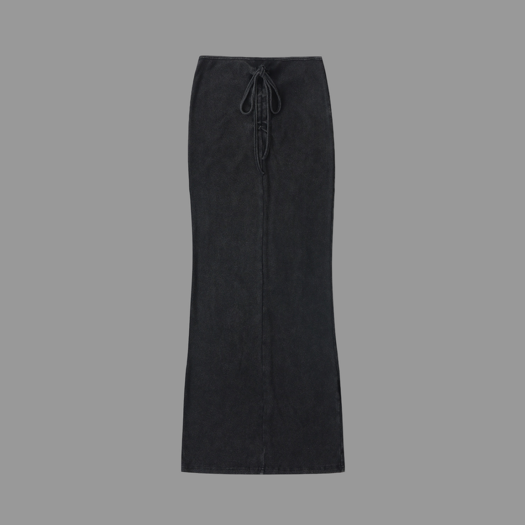 Jupe maxi délavée et teinte à cordon