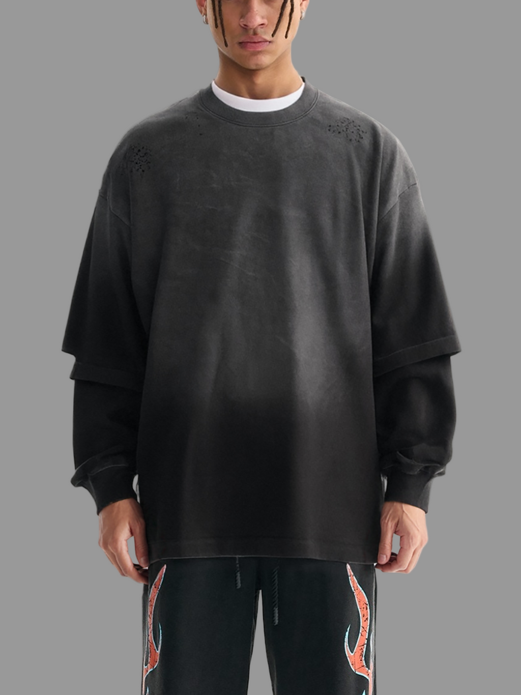 Sunfade Hand-Frayed Faux Two-Piece T-Shirt