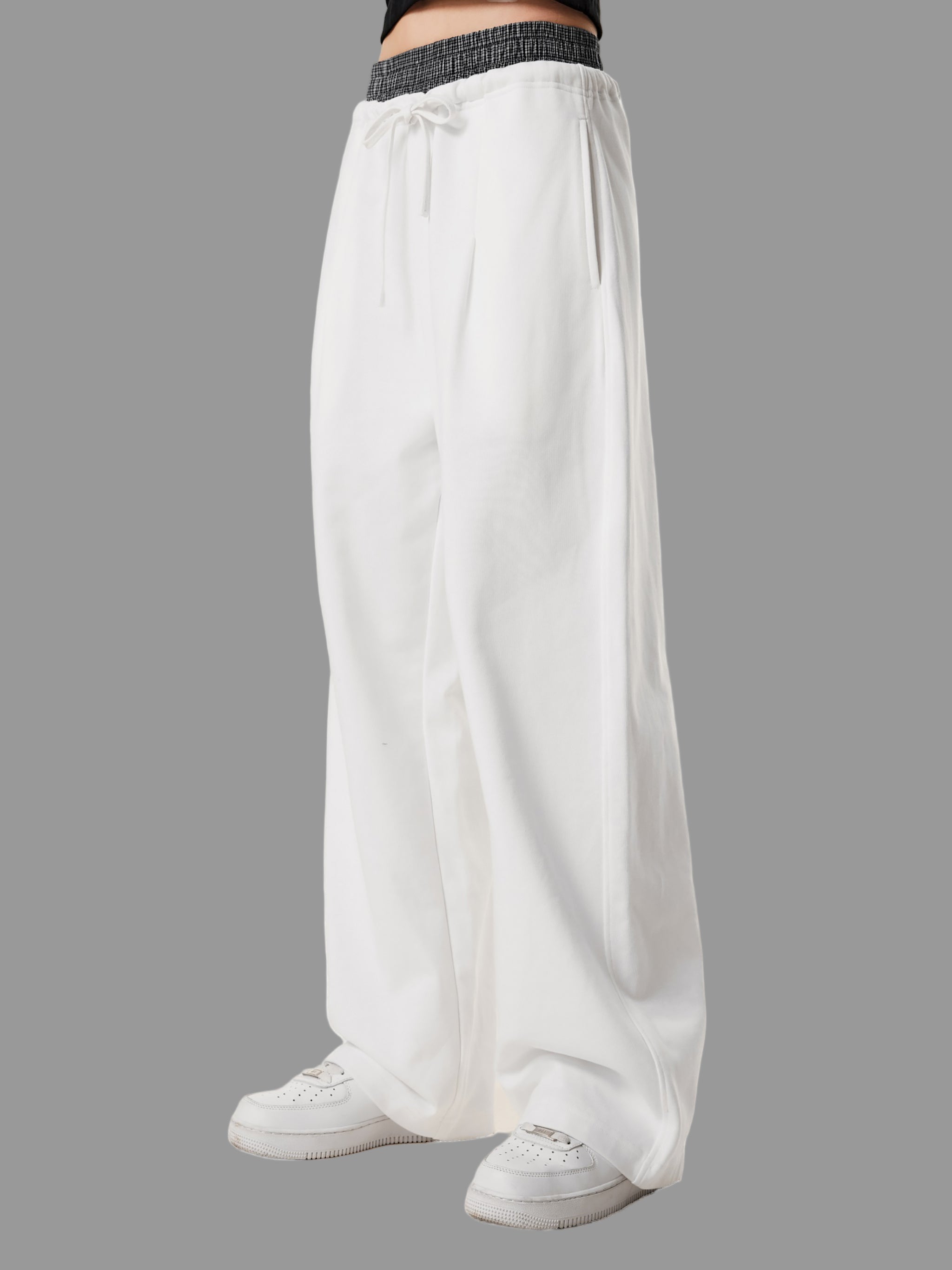 Pantalon à carreaux à taille contrastée