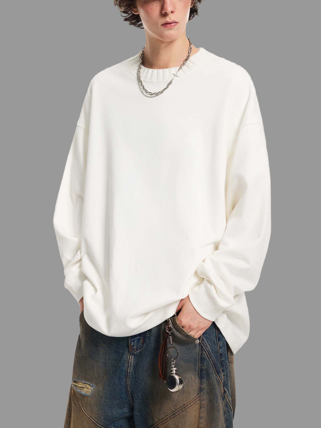 Sweat-shirt oversize à col rond en maille