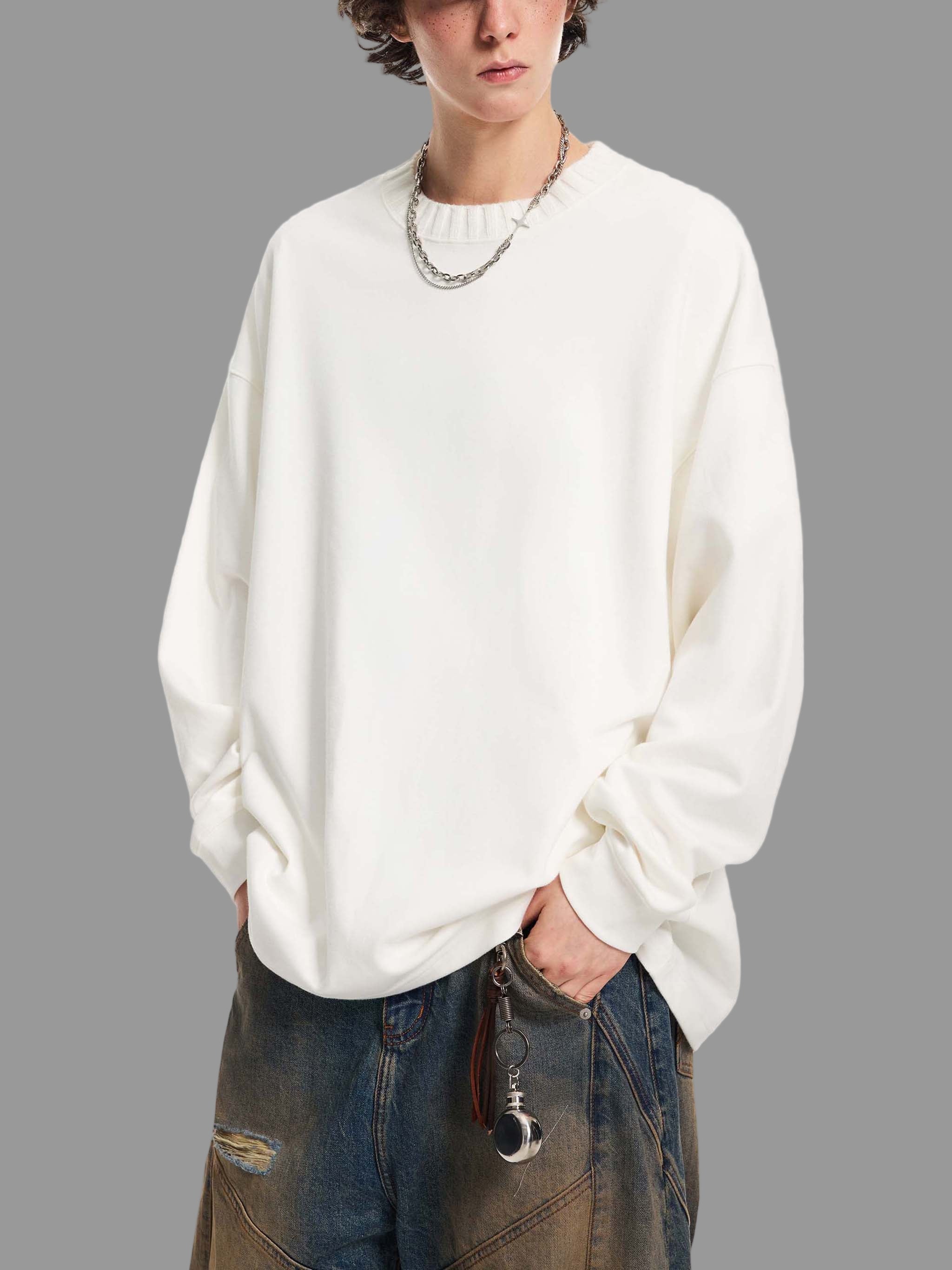 Sweat-shirt oversize à col rond en maille