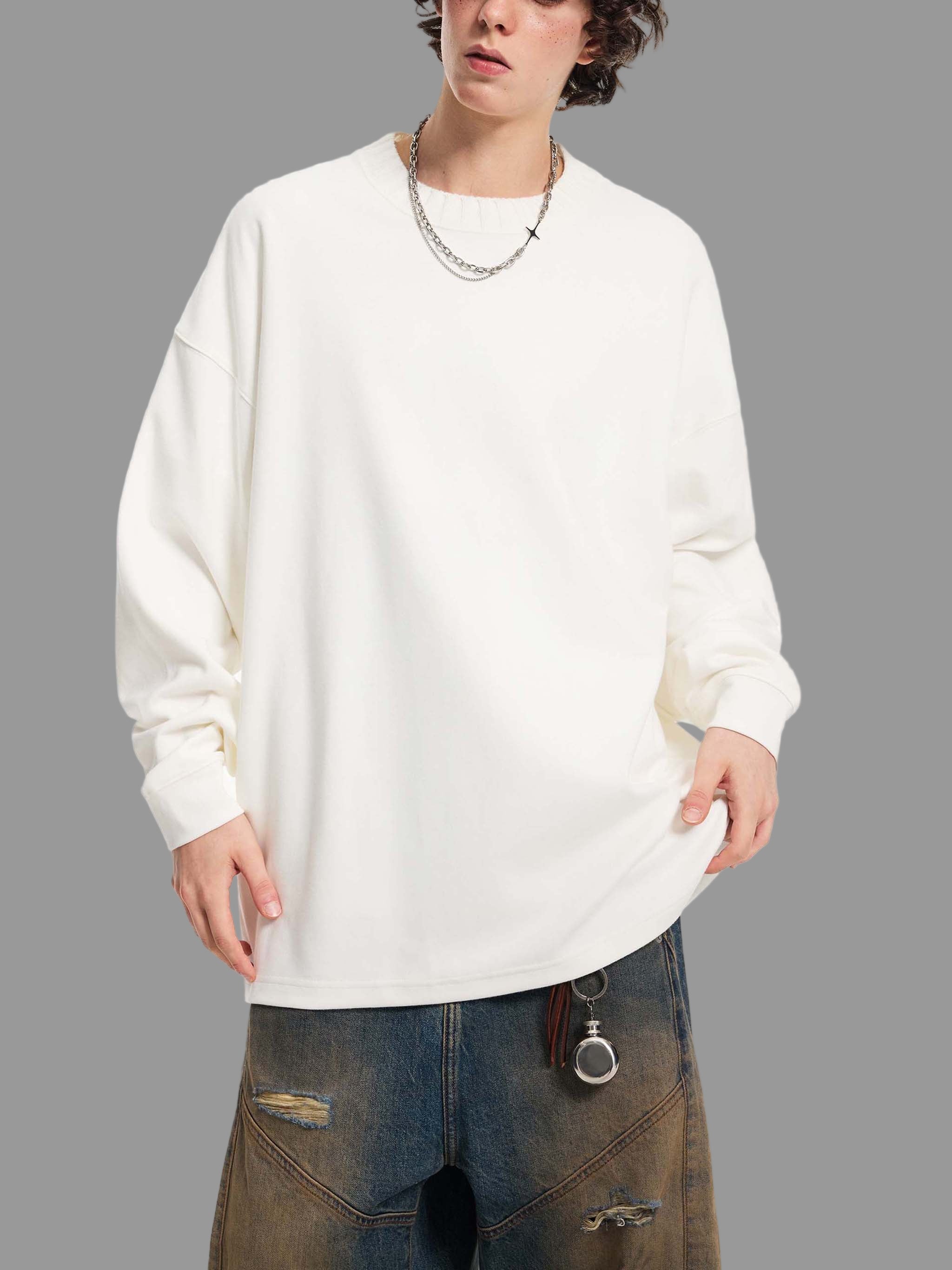 Sweat-shirt oversize à col rond en maille