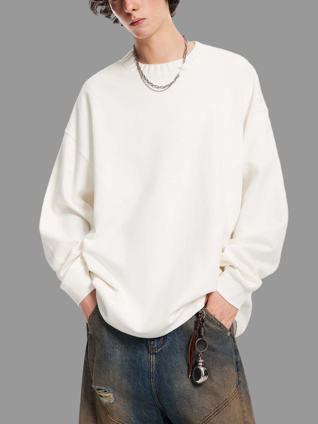 Sweat-shirt oversize à col rond en maille