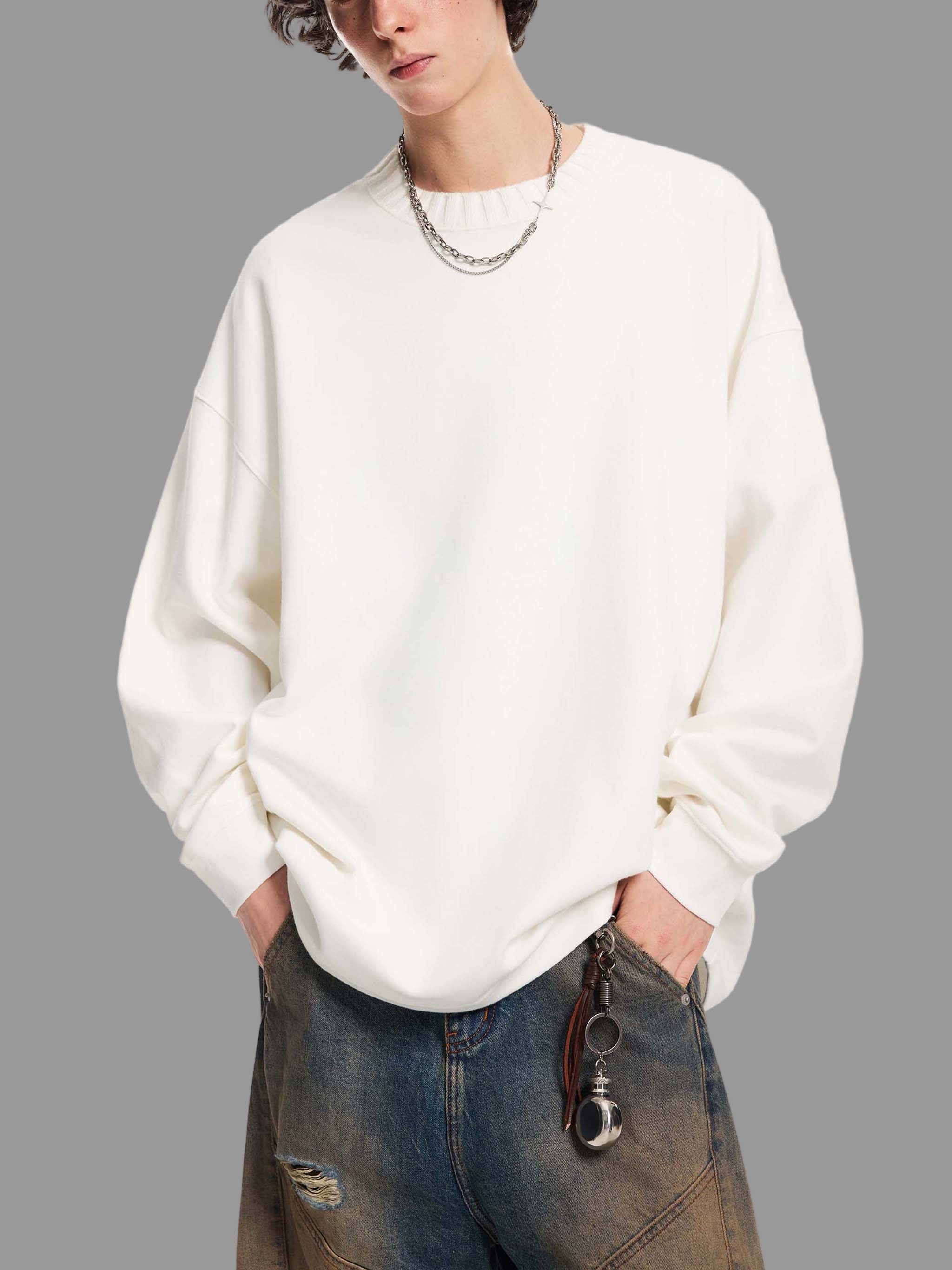 Sweat-shirt oversize à col rond en maille