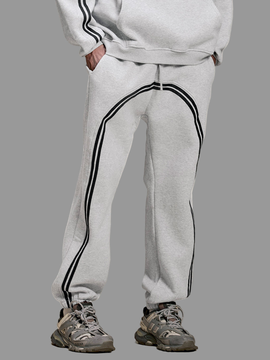 Pantalon jogging en polaire à bandes contrastées