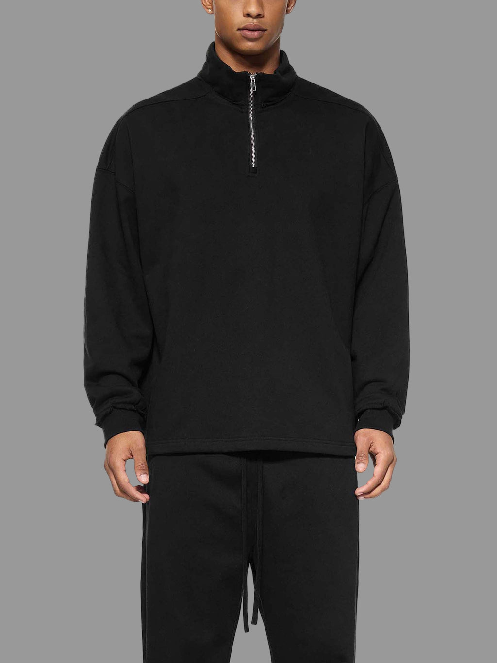 Sweat-shirt polaire à demi-zip bords roulés