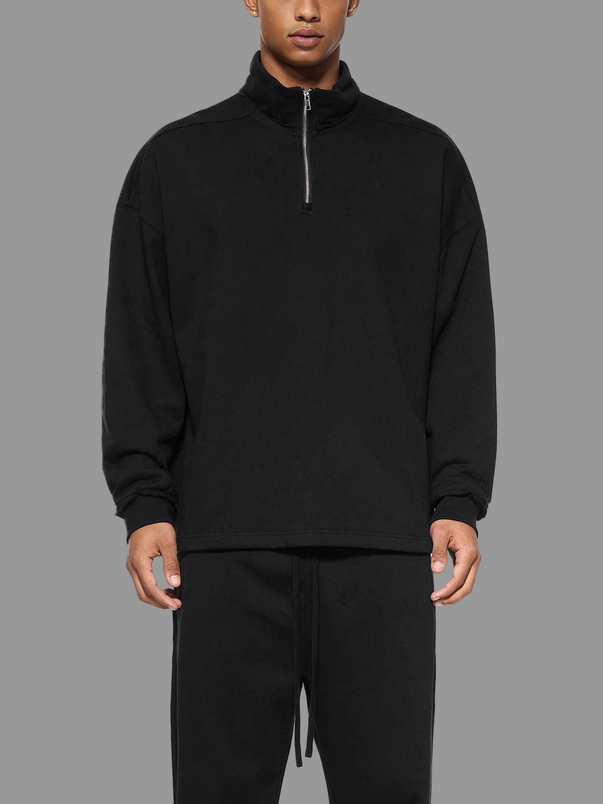 Sweat-shirt polaire à demi-zip bords roulés