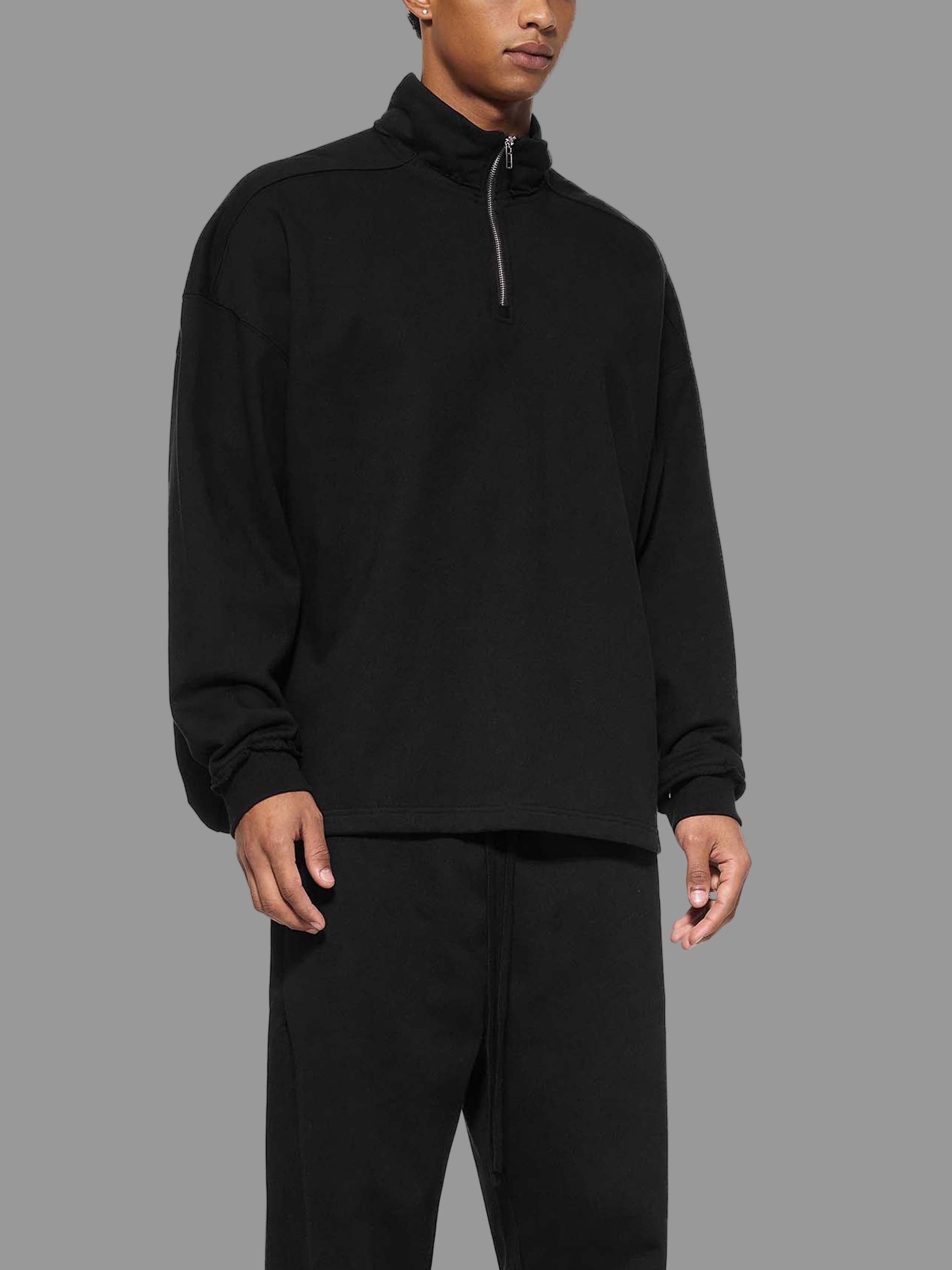 Sweat-shirt polaire à demi-zip bords roulés