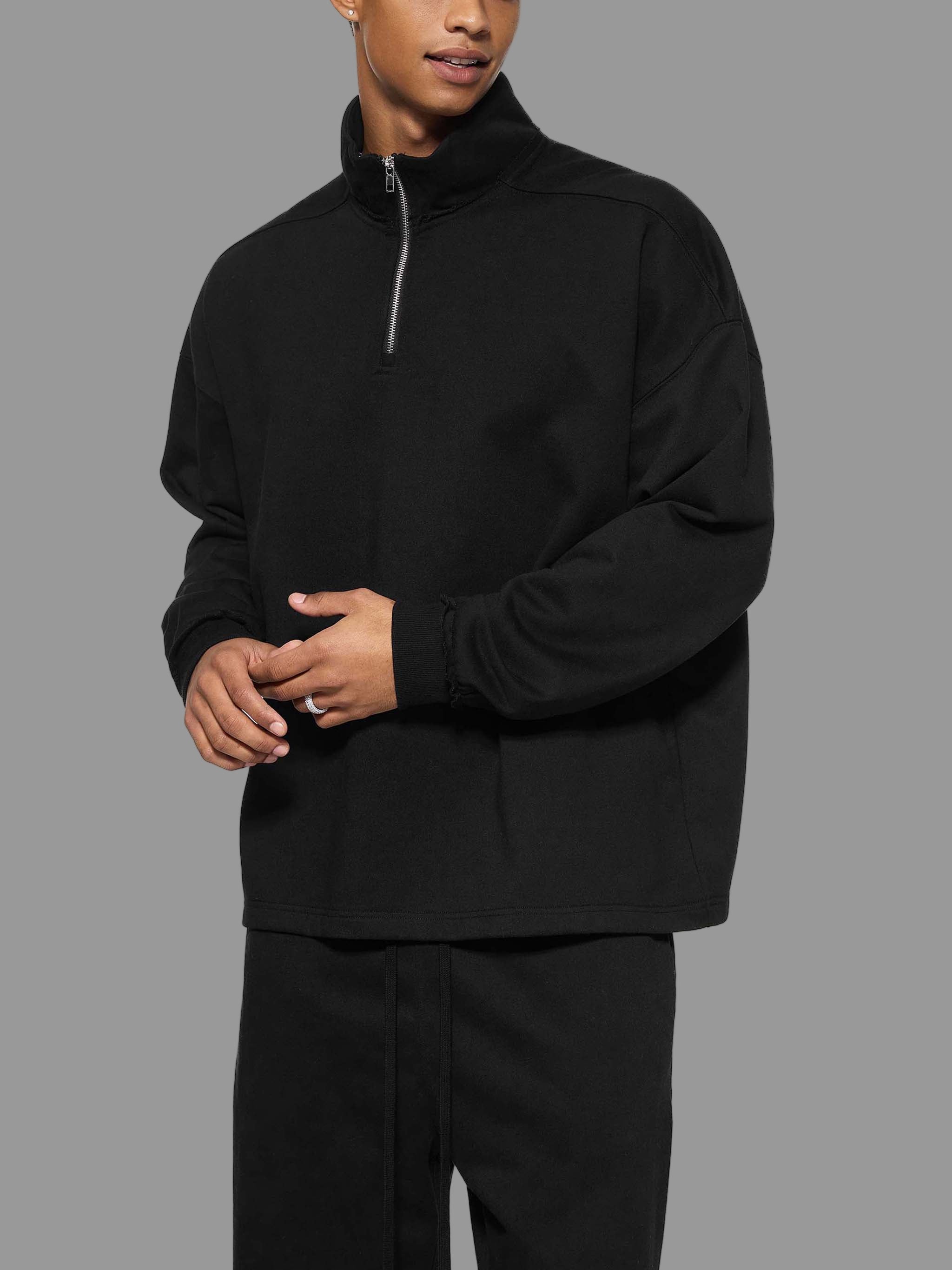 Sweat-shirt polaire à demi-zip bords roulés