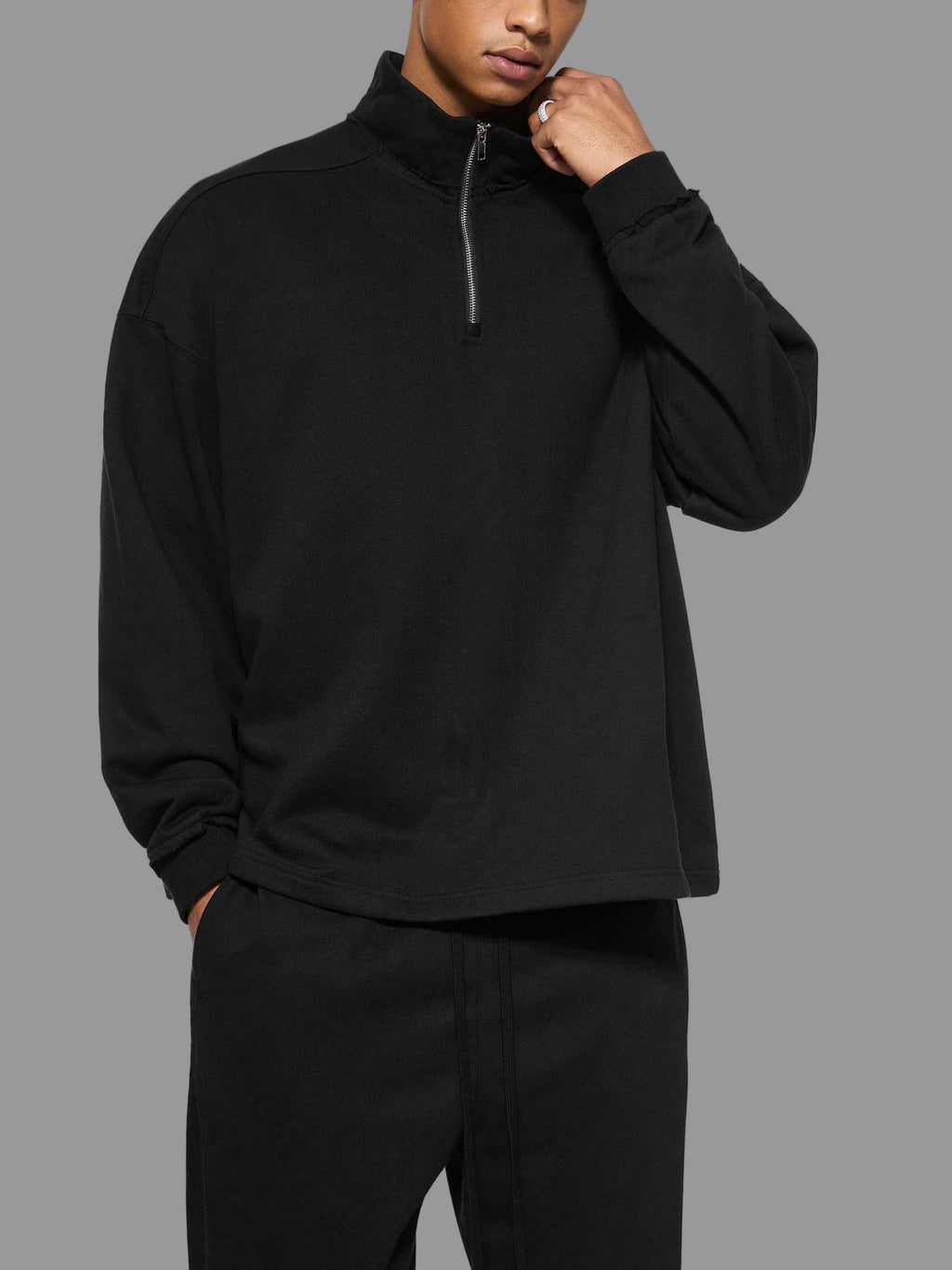 Sweat-shirt polaire à demi-zip bords roulés