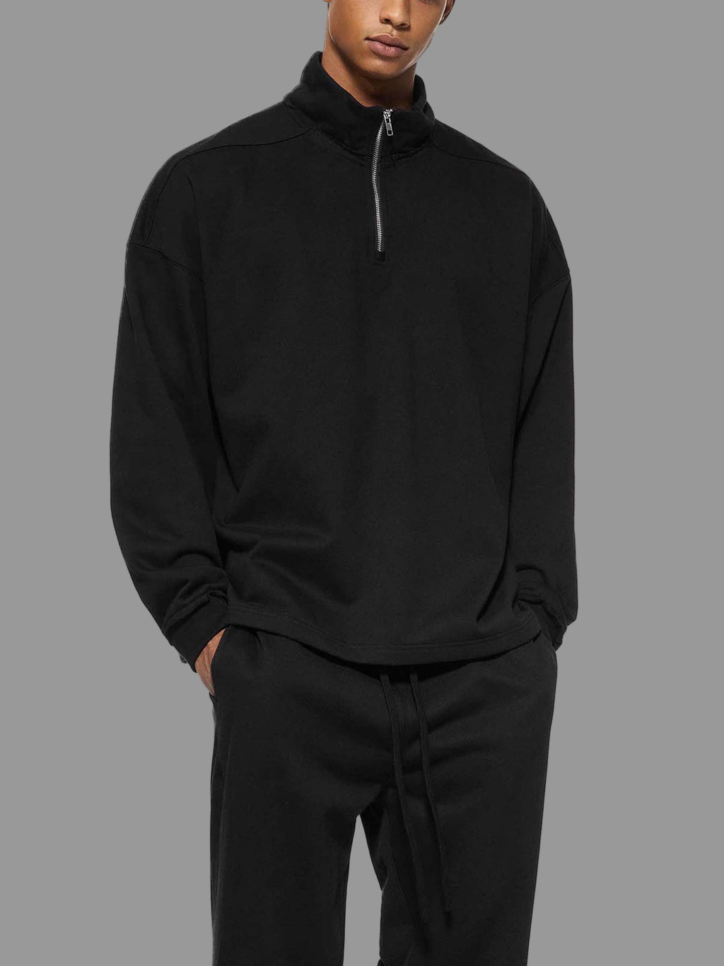 Sweat-shirt polaire à demi-zip bords roulés