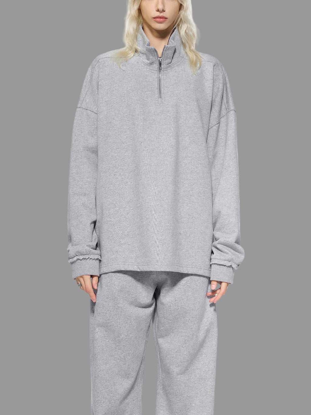 Sweat-shirt polaire à demi-zip bords roulés