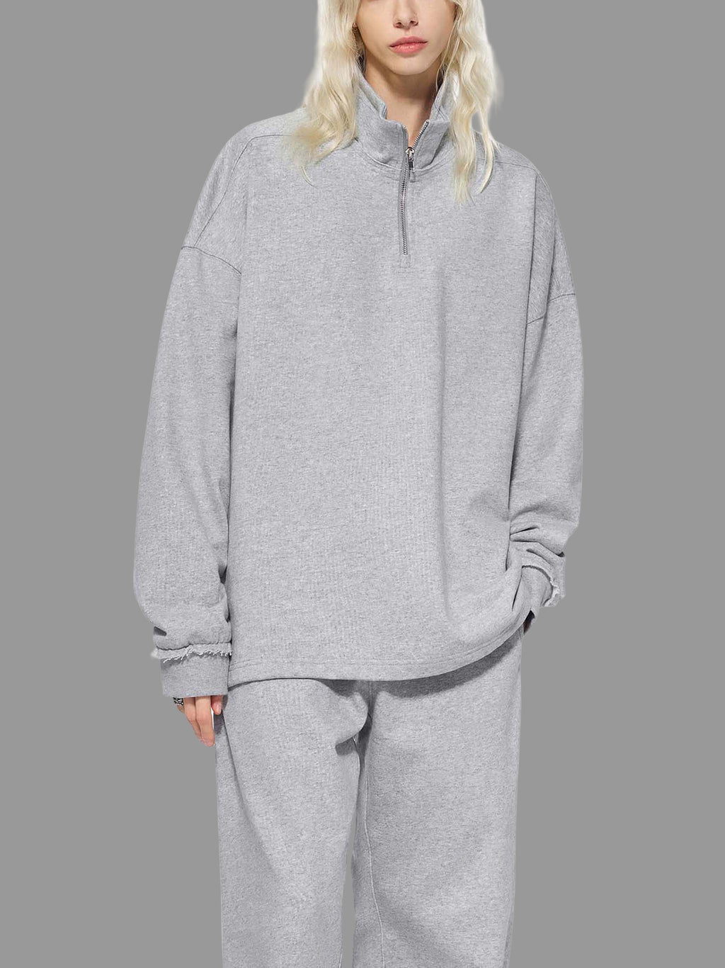 Sweat-shirt polaire à demi-zip bords roulés