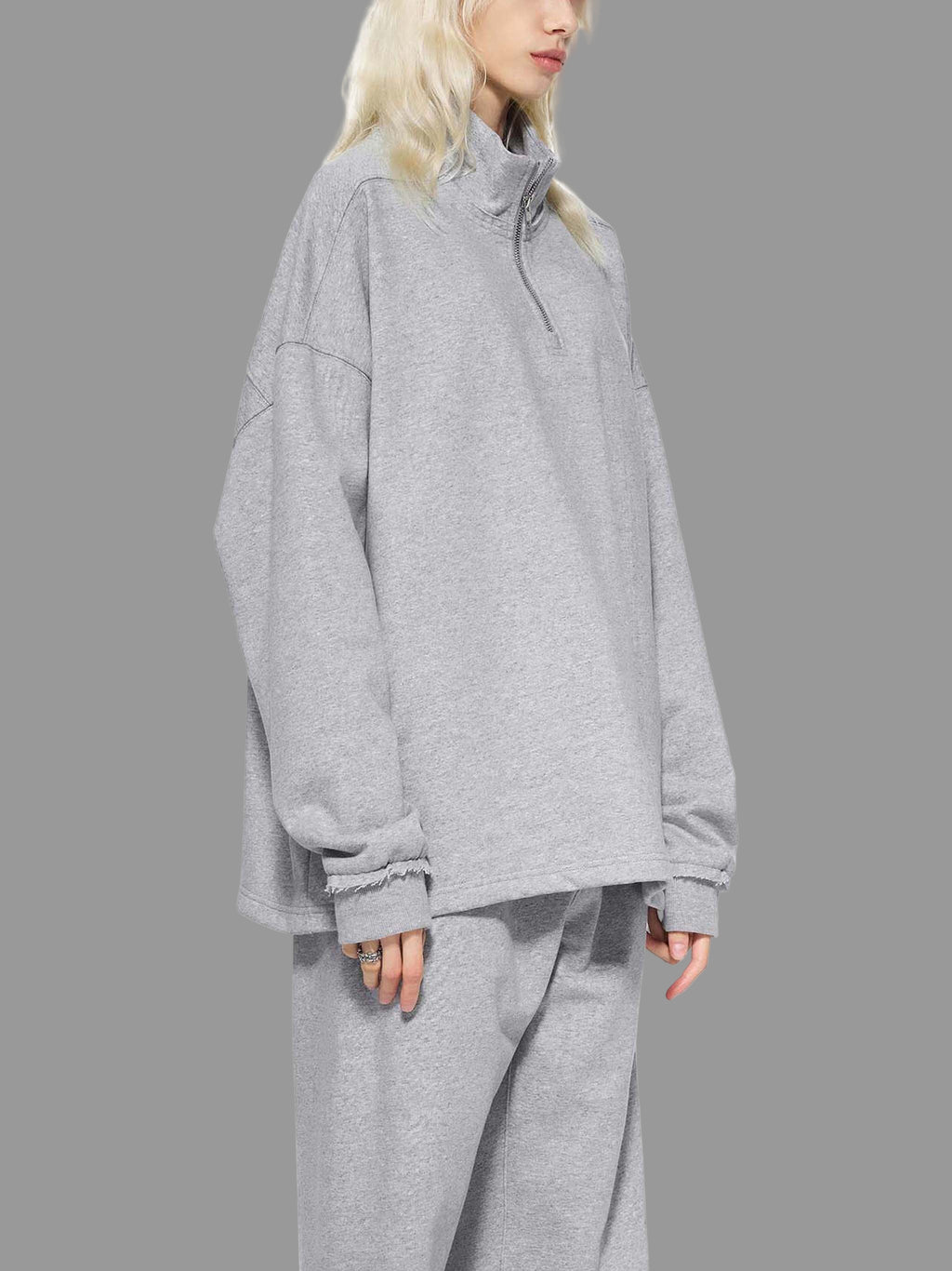 Sweat-shirt polaire à demi-zip bords roulés