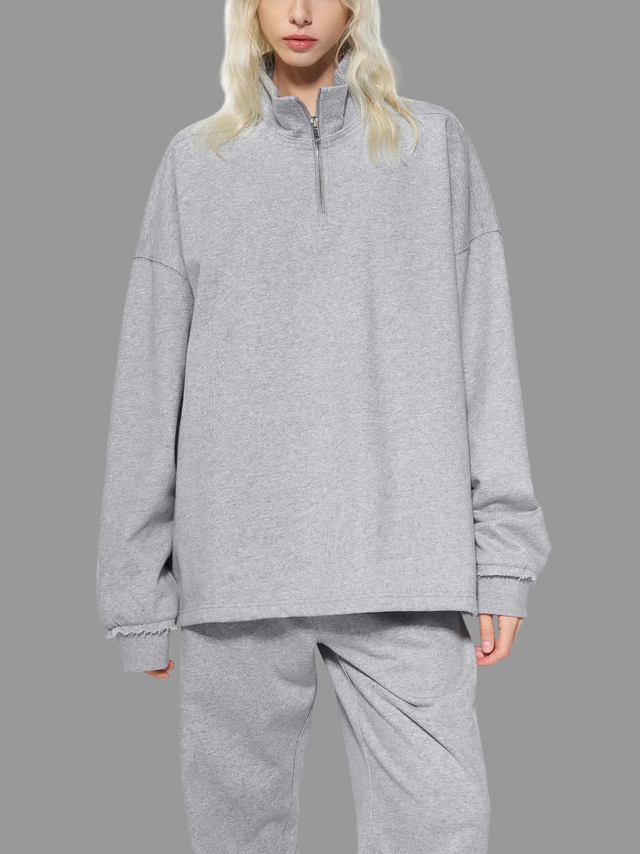 Sweat-shirt polaire à demi-zip bords roulés