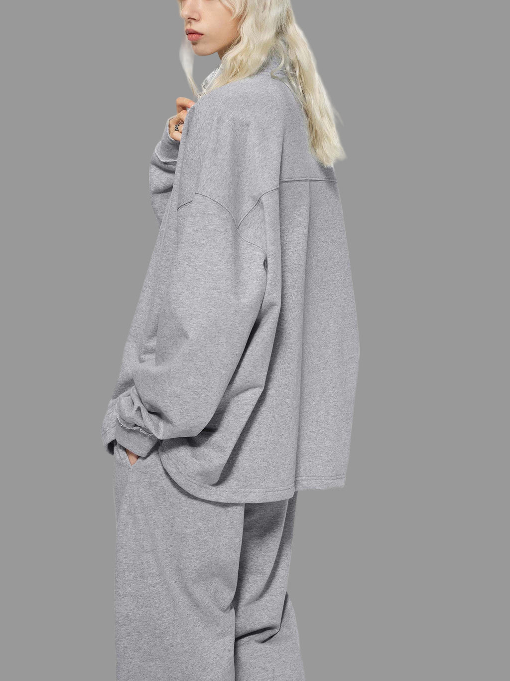 Sweat-shirt polaire à demi-zip bords roulés